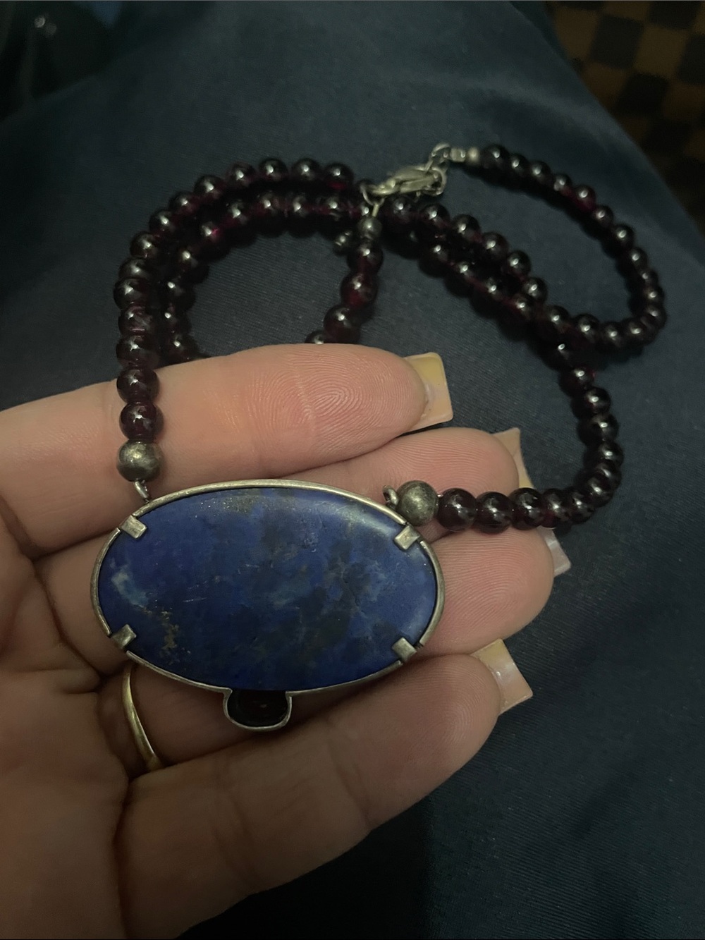 Beaded Pendant Necklace with Blue Enamel Scene - Picture 3 of 6
